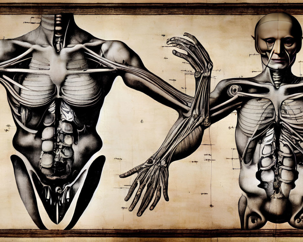 Detailed Human Anatomy Illustration on Vintage Parchment