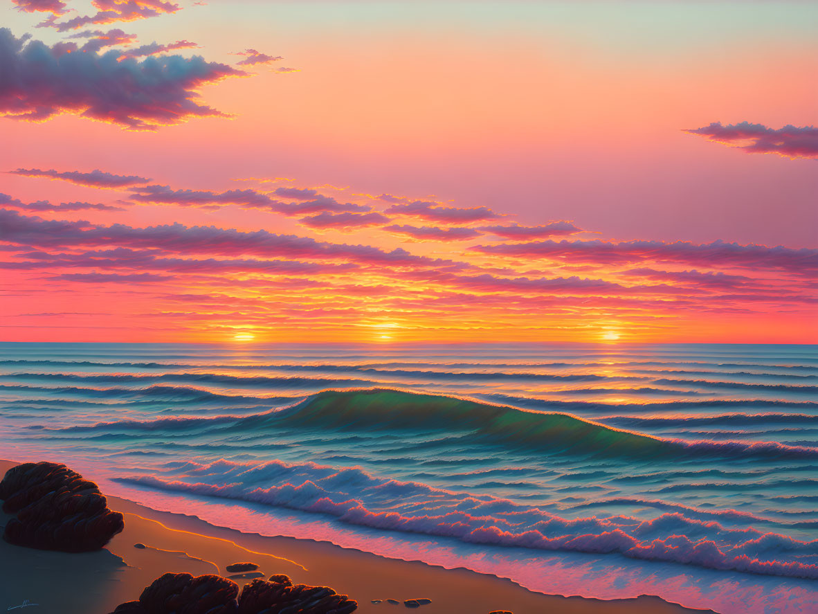 Colorful Sunset Seascape with Gentle Waves