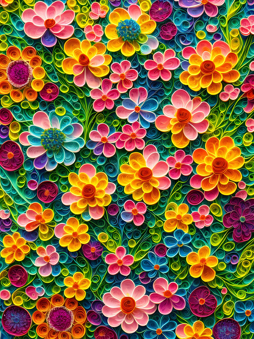 Colorful Flower and Leaf Artwork Using Quilling Paper Techniques