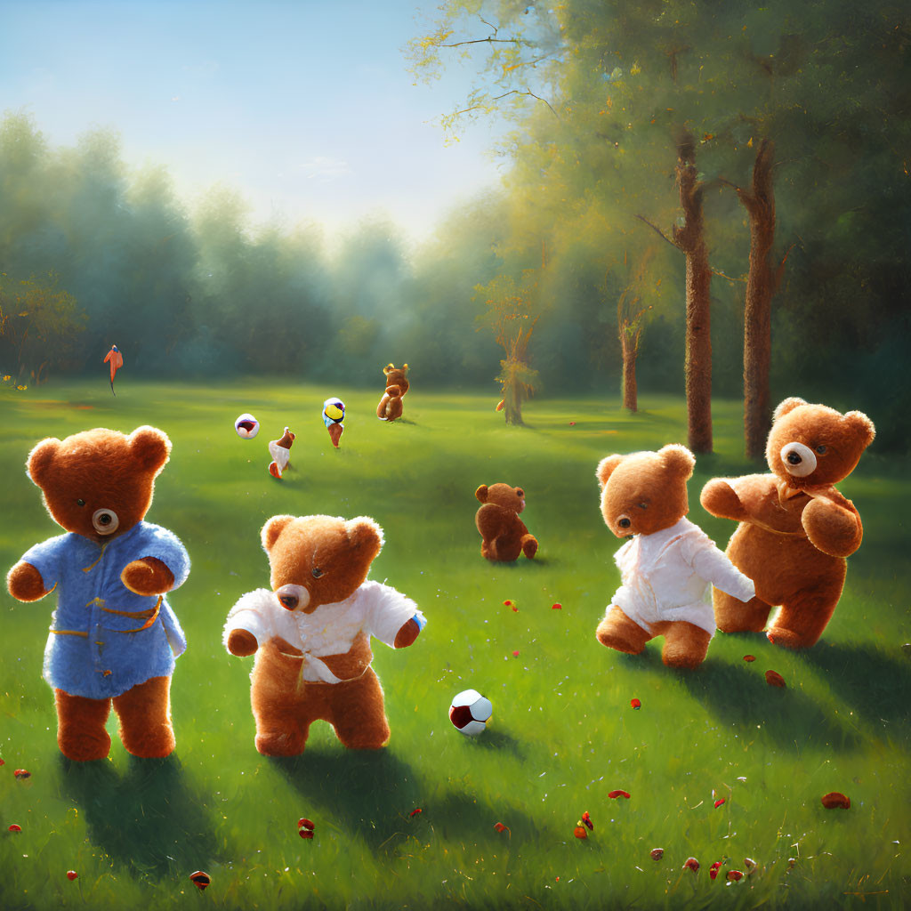 Adorable Teddy Bears Playing Games in Sunny Park