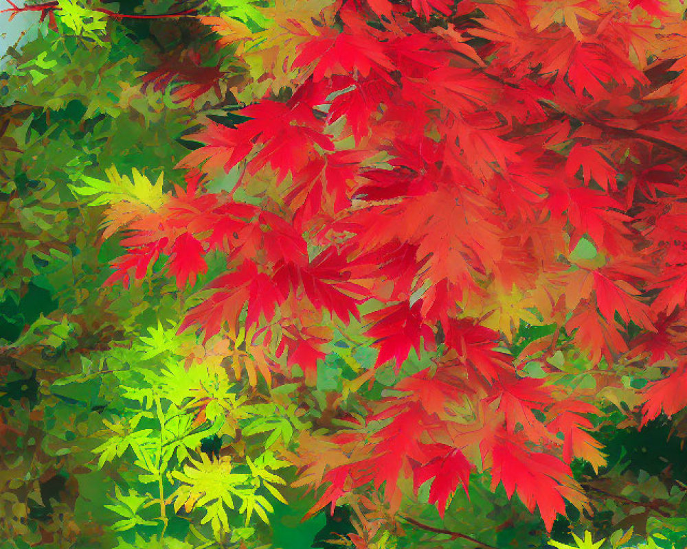 Colorful Maple Leaves in Autumn Transition