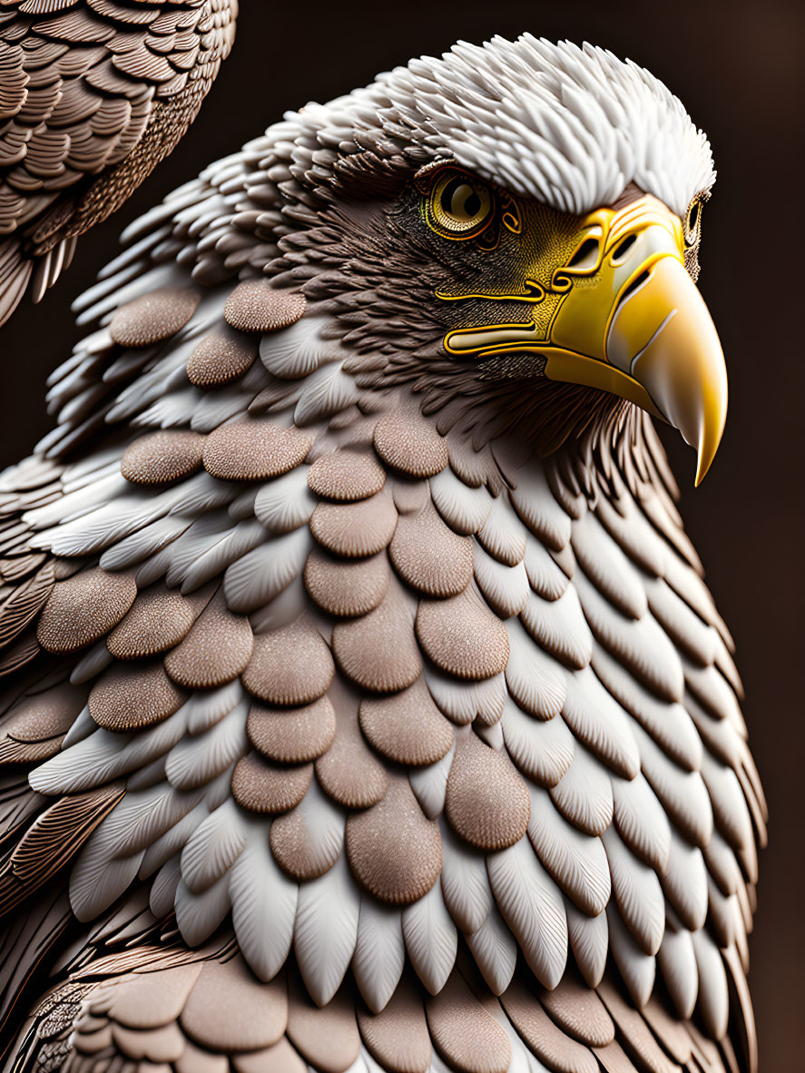 Detailed Bald Eagle Close-Up with Sharp Gaze and Textured Feathers