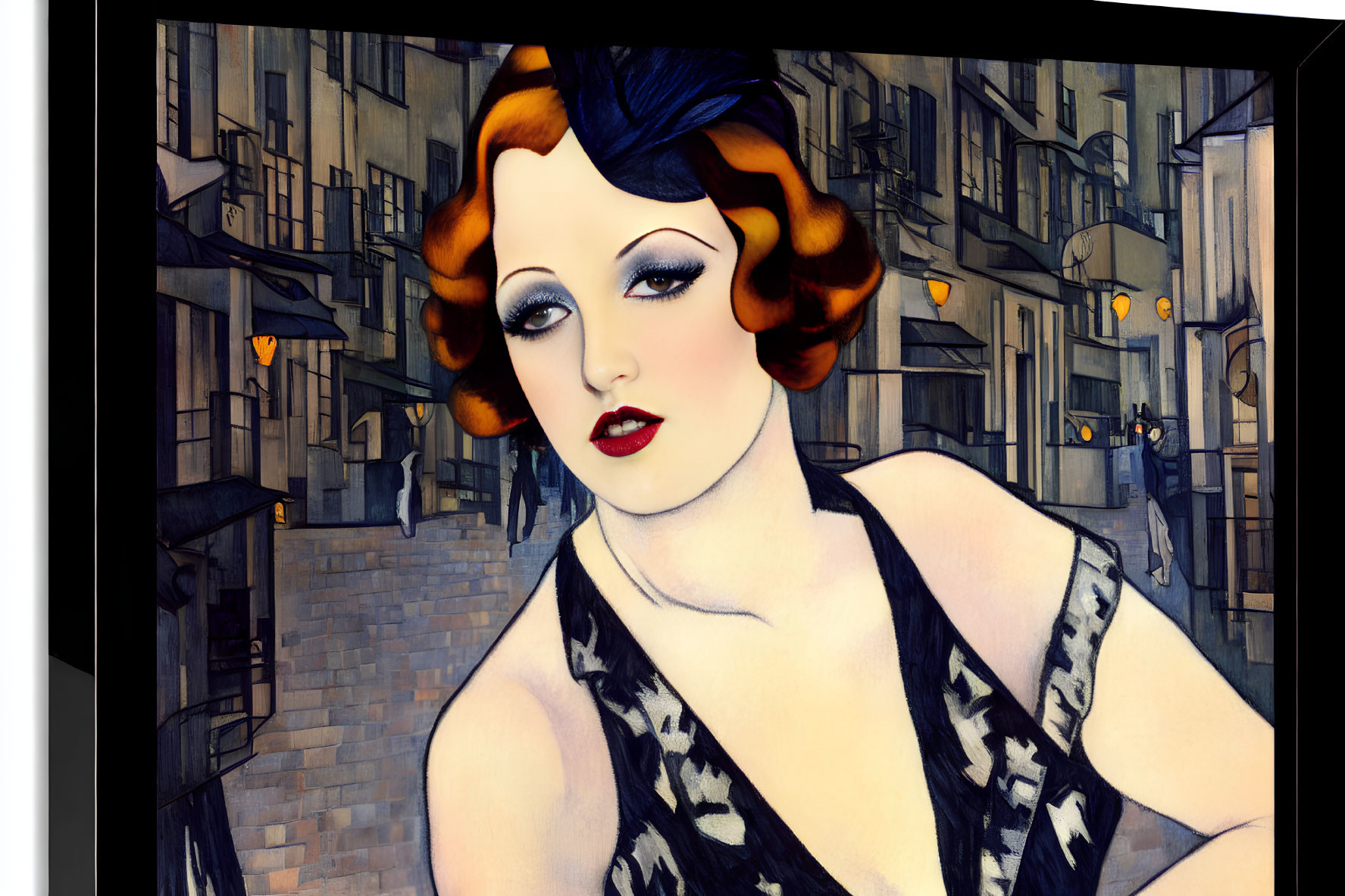 Art Deco Style Painting of Woman in 1920s Fashion