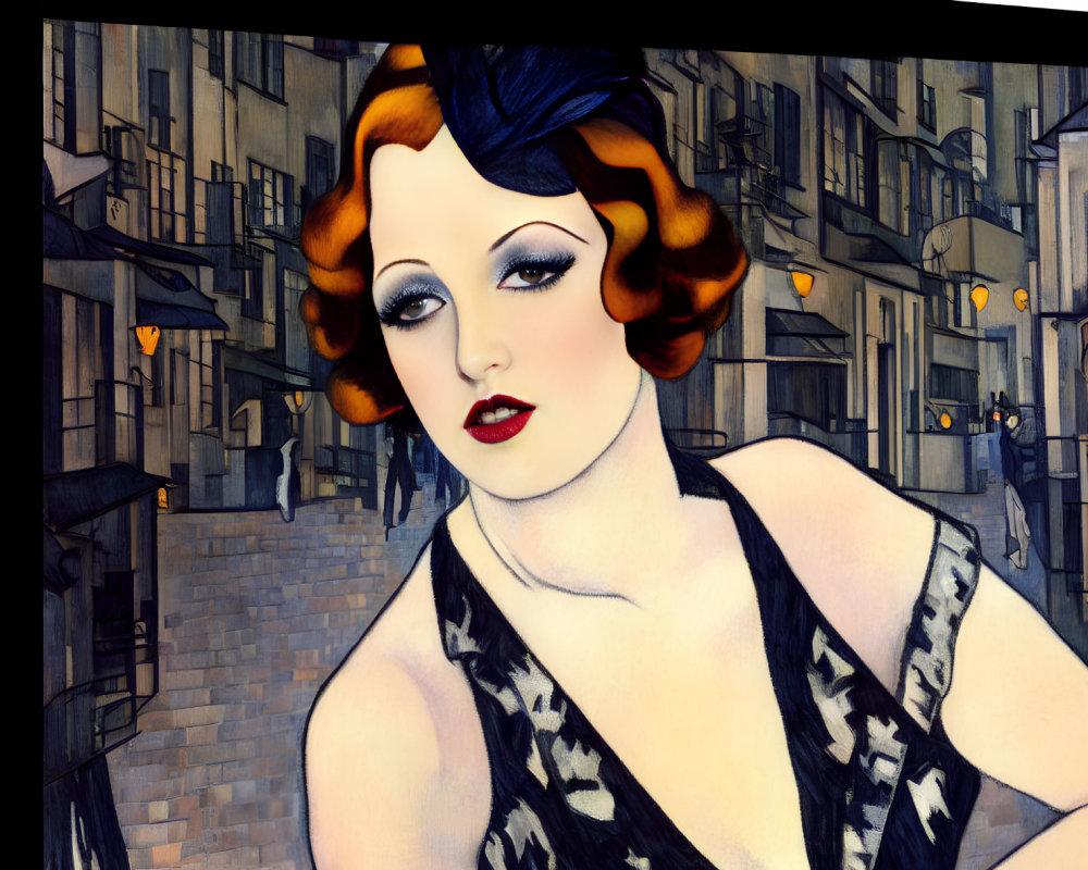 Art Deco Style Painting of Woman in 1920s Fashion