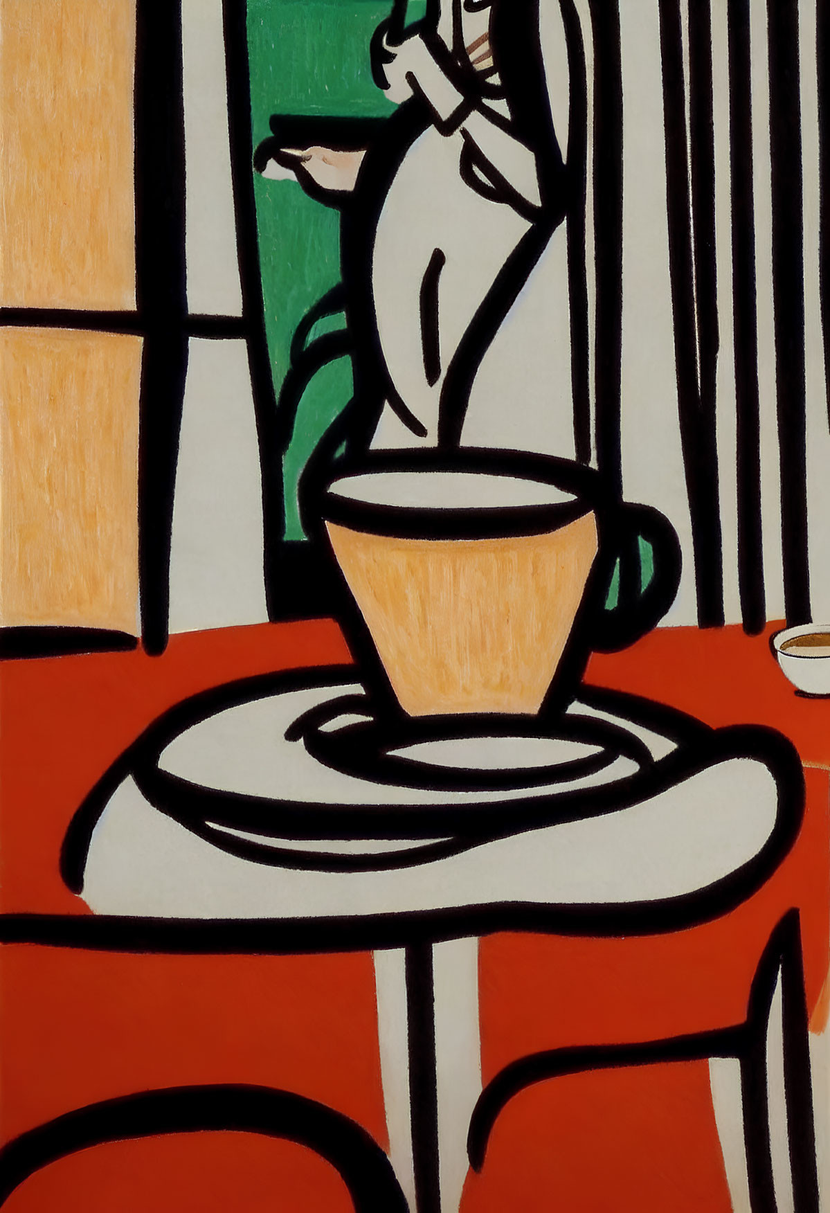Colorful Abstract Coffee Cup Art on Table with Abstract Figure