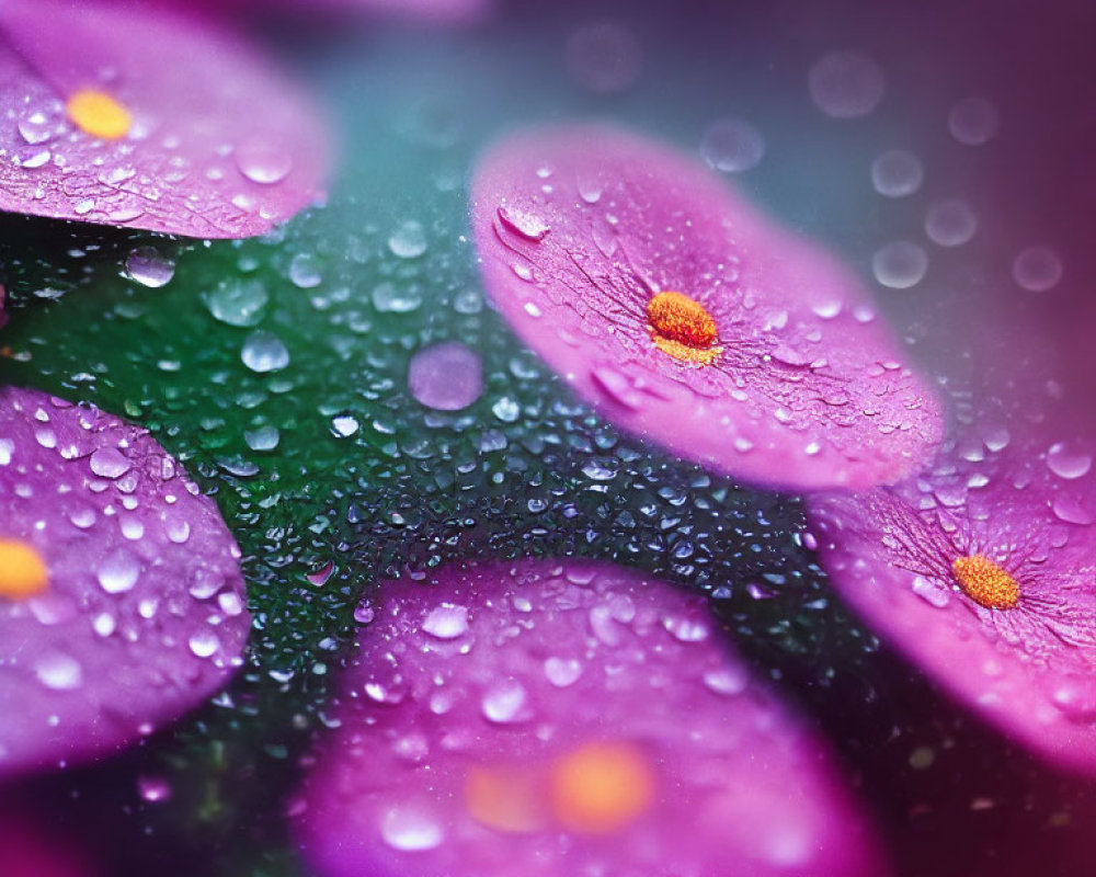 Vibrant purple petals with water droplets showcasing delicate texture