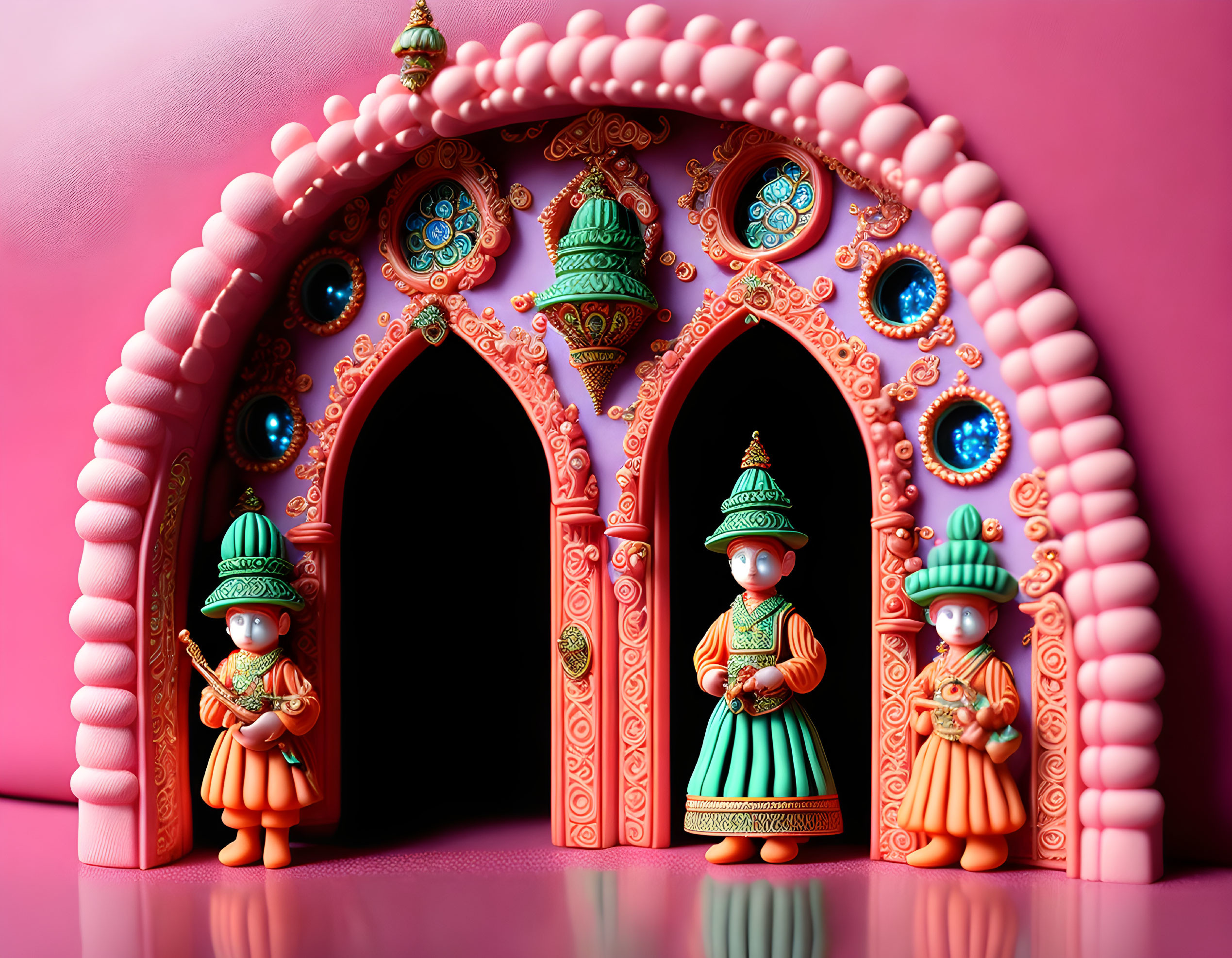 Colorful Indian Archway with Traditional Figurines