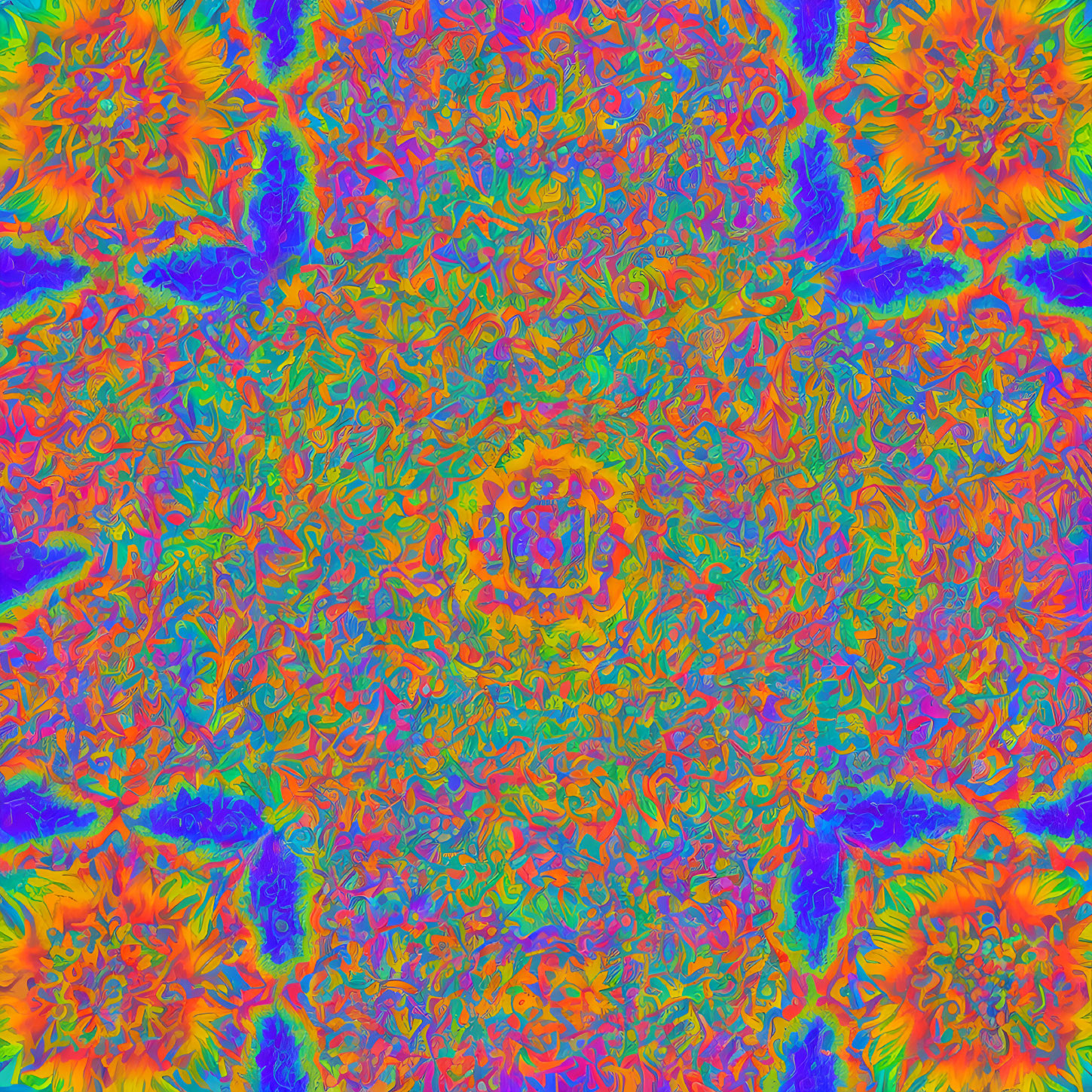 Colorful Psychedelic Kaleidoscope Pattern in Bright Neon Hues