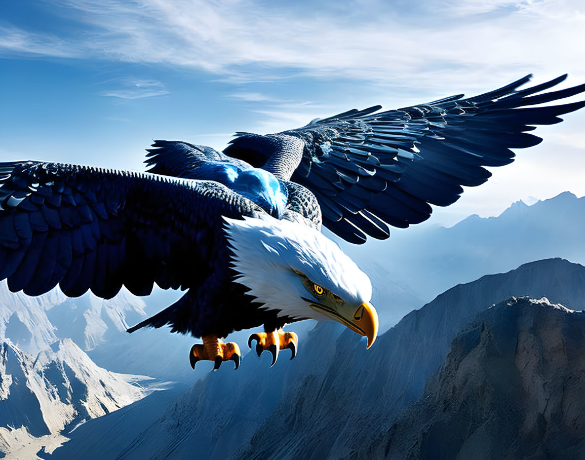 Majestic eagle soaring over snow-capped mountains