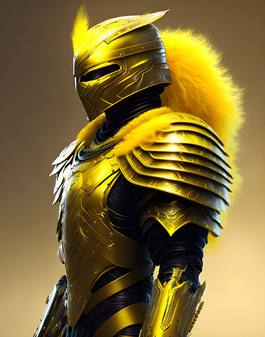 Regal figure in ornate golden armor with plumed helmet