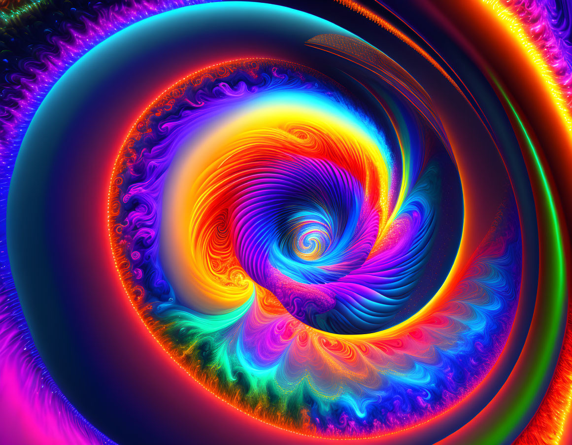 Colorful Fractal Art: Swirling Neon Vortex in Blue and Red