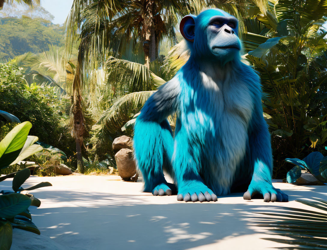 Blue-Furred Primate in Tropical Jungle Setting