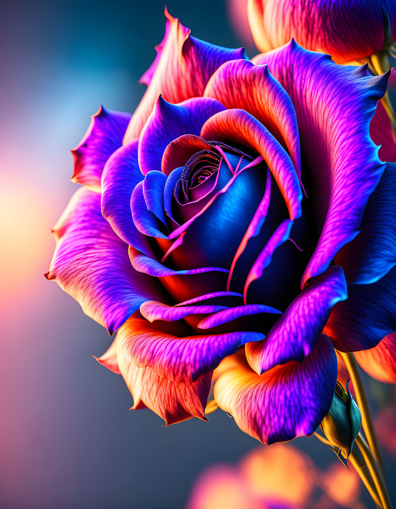 Colorful Close-Up of Multi-Colored Rose on Soft Background