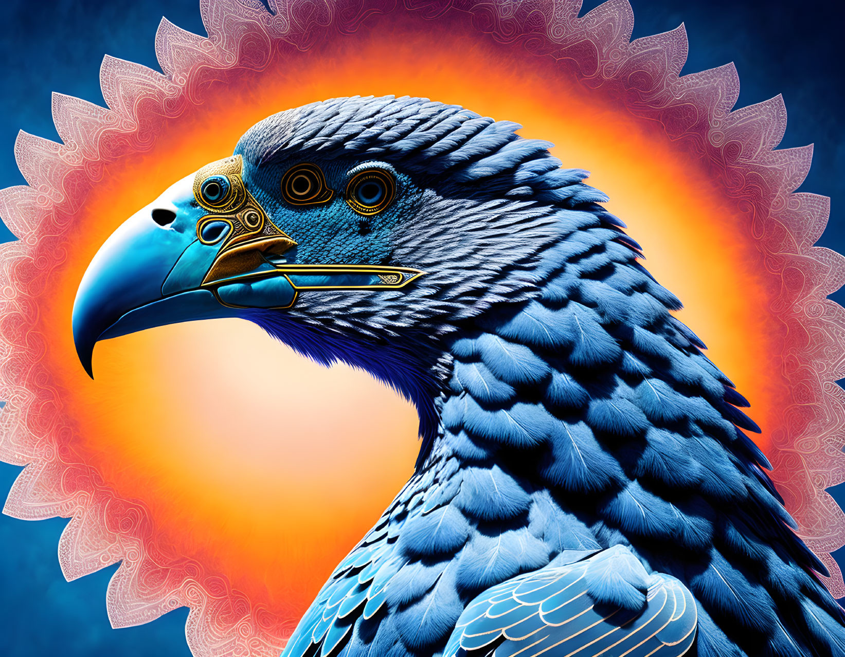 Vivid Eagle Digital Artwork with Detailed Feathers & Abstract Orange Background