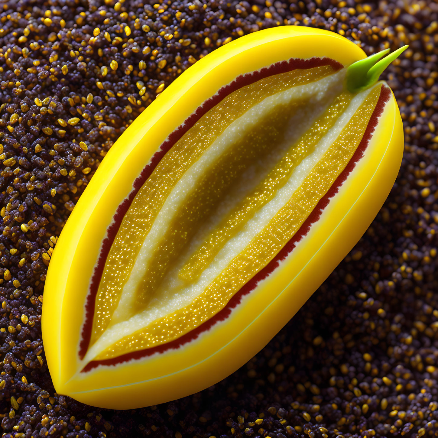 Sliced Starfruit on Mustard Seed Background: Vibrant Yellow Star Shape