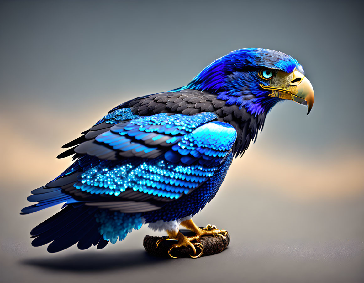 Vivid digital artwork: Eagle with blue and purple feathers