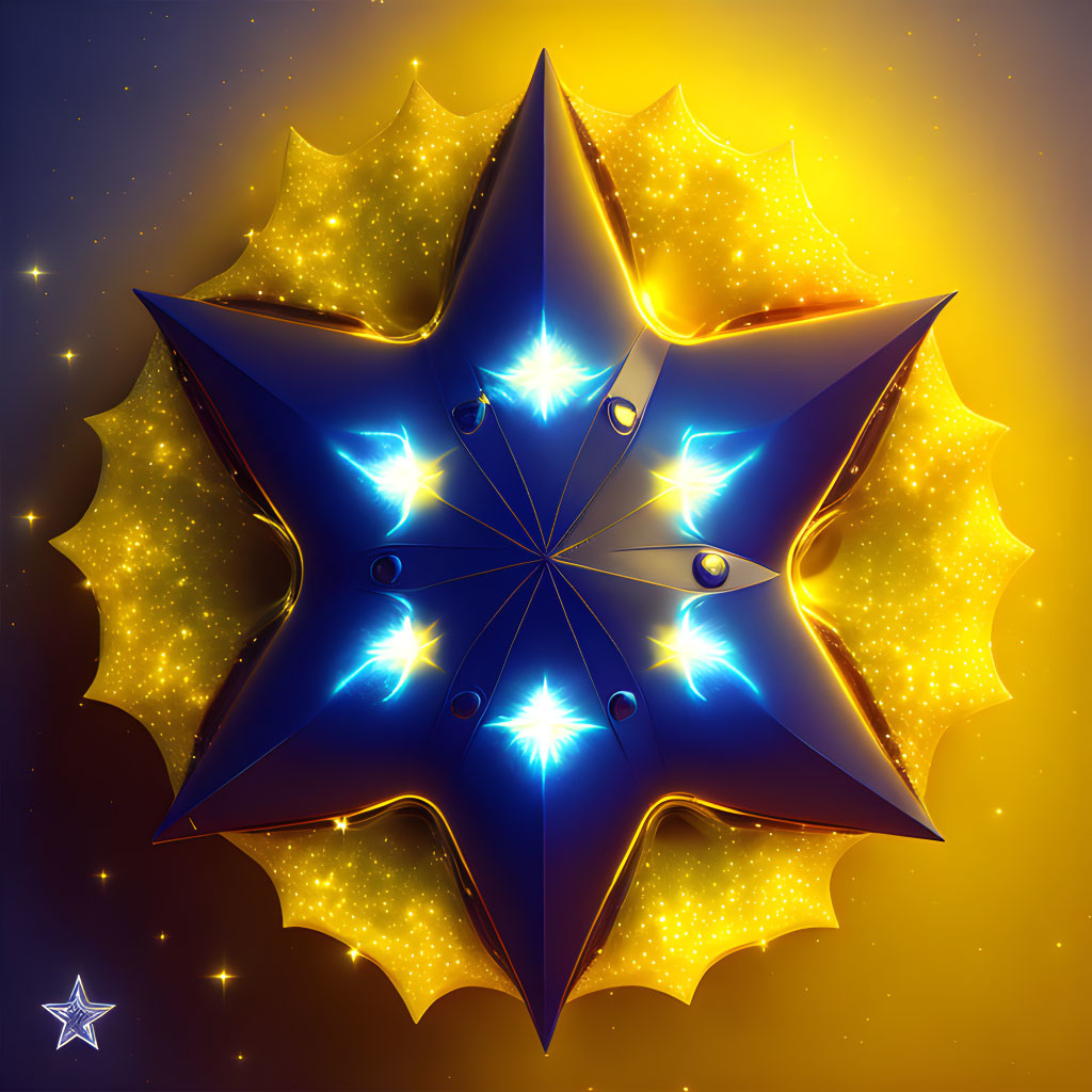 Blue Star with Golden Edges on Yellow Gradient Background