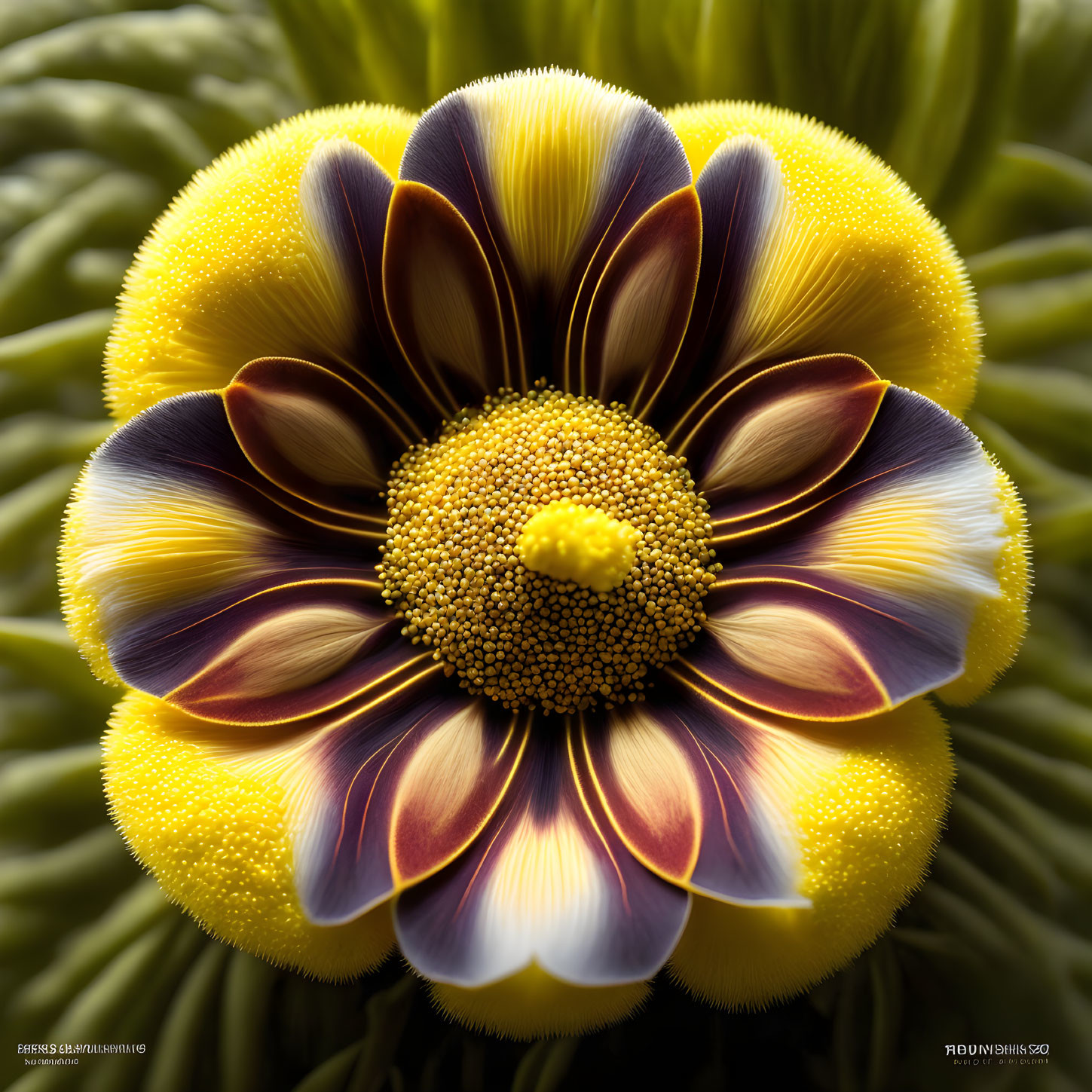 Close-up of Vibrant Flower with Yellow Center and Dark Purple Petals