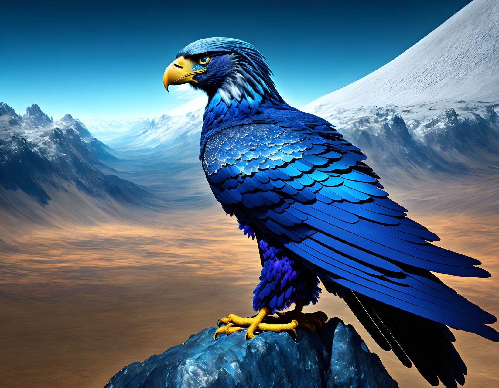 Vivid Blue Eagle Overlooking Mountain Landscape