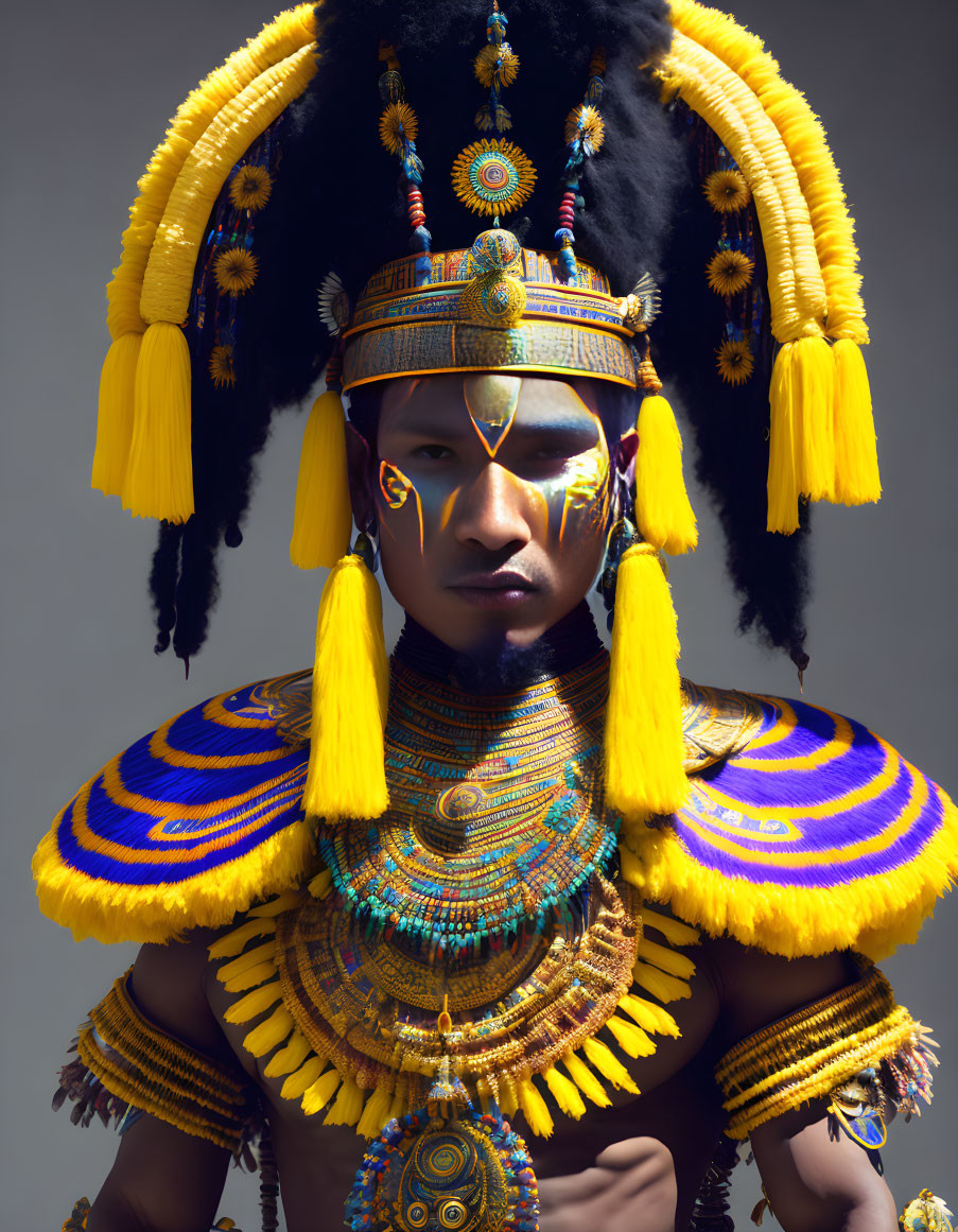 Elaborate Traditional Jewelry and Headdress in Vibrant Colors