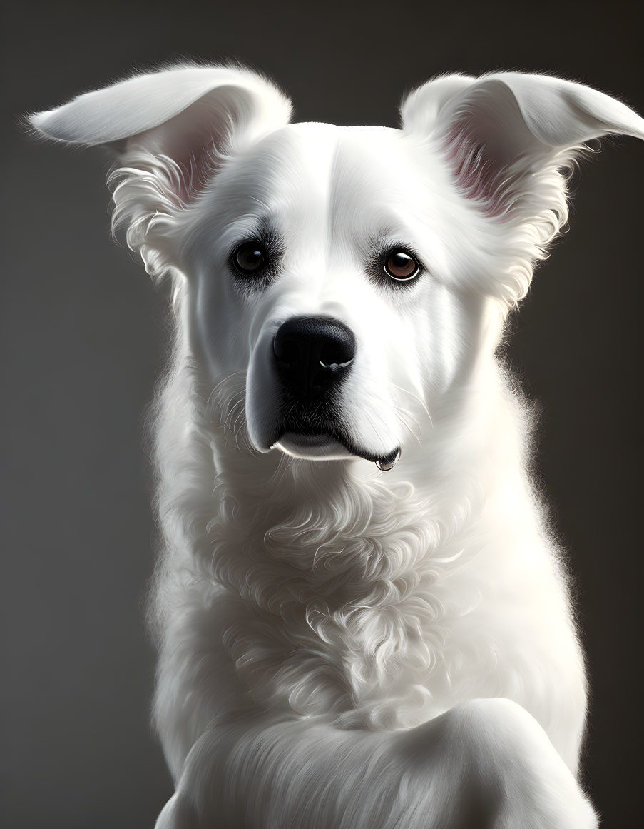 Detailed White Dog Portrait with Attentive Ears