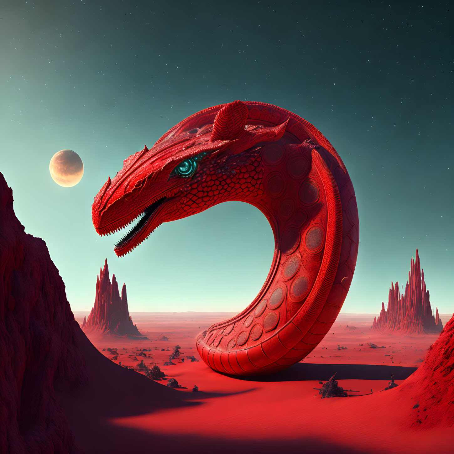 Red Dragon Curves in Martian-Like Landscape