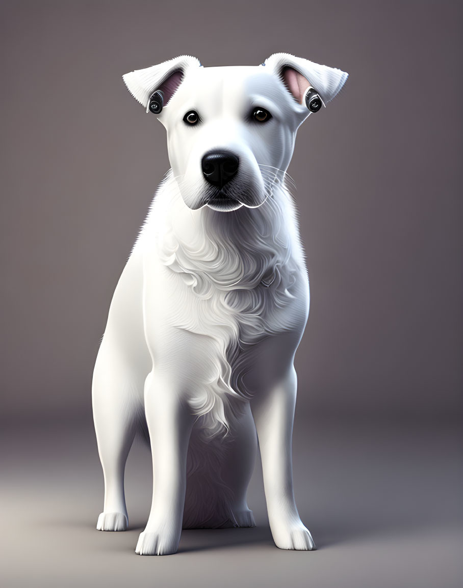 White Dog with Twistable Cookie-Ear Artwork on Gradient Background