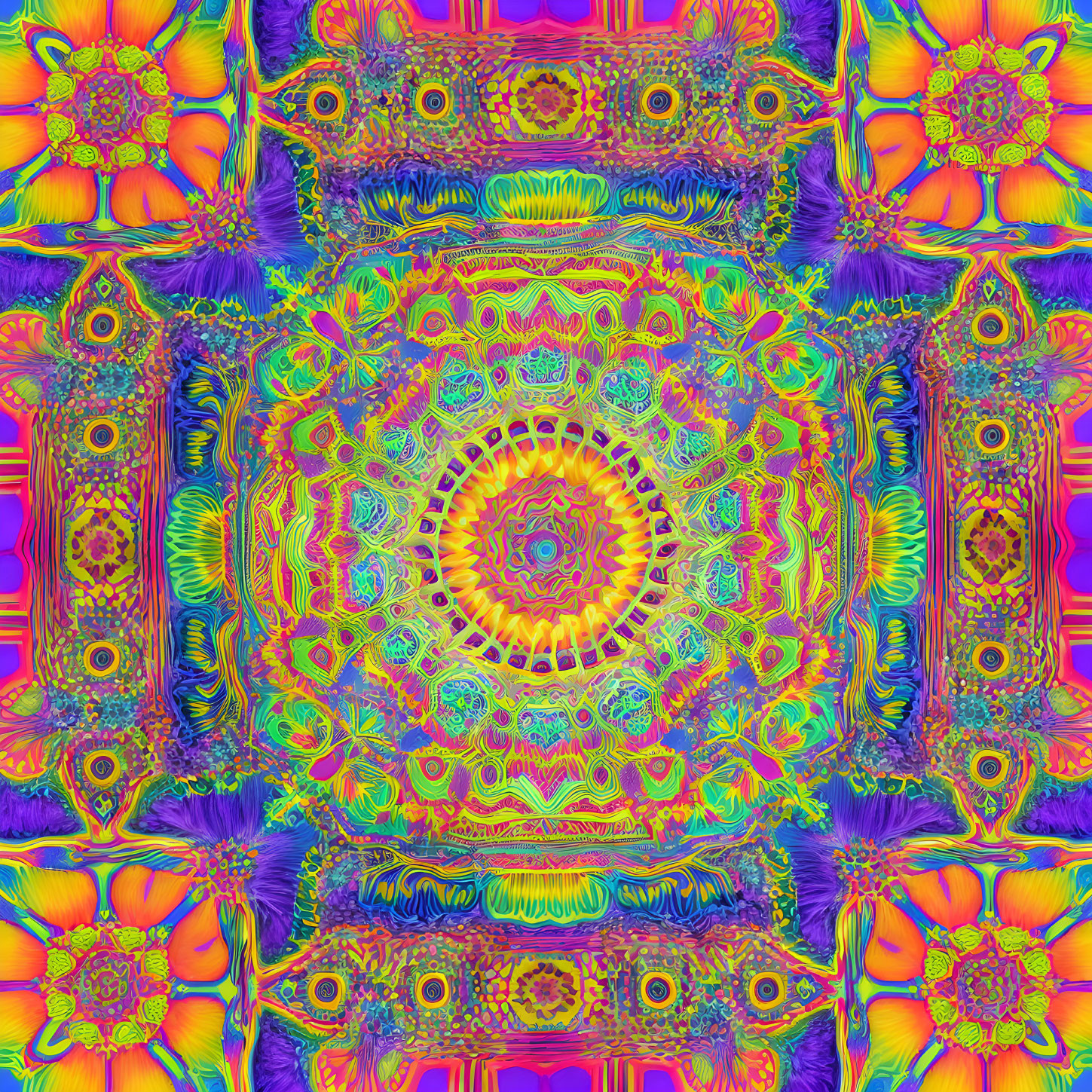 Colorful Psychedelic Kaleidoscope Pattern with Intricate Symmetrical Design