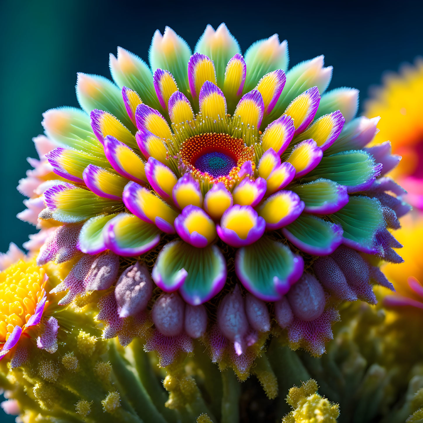 Vibrant Echeveria Succulent with Green, Purple, and Yellow Leaves