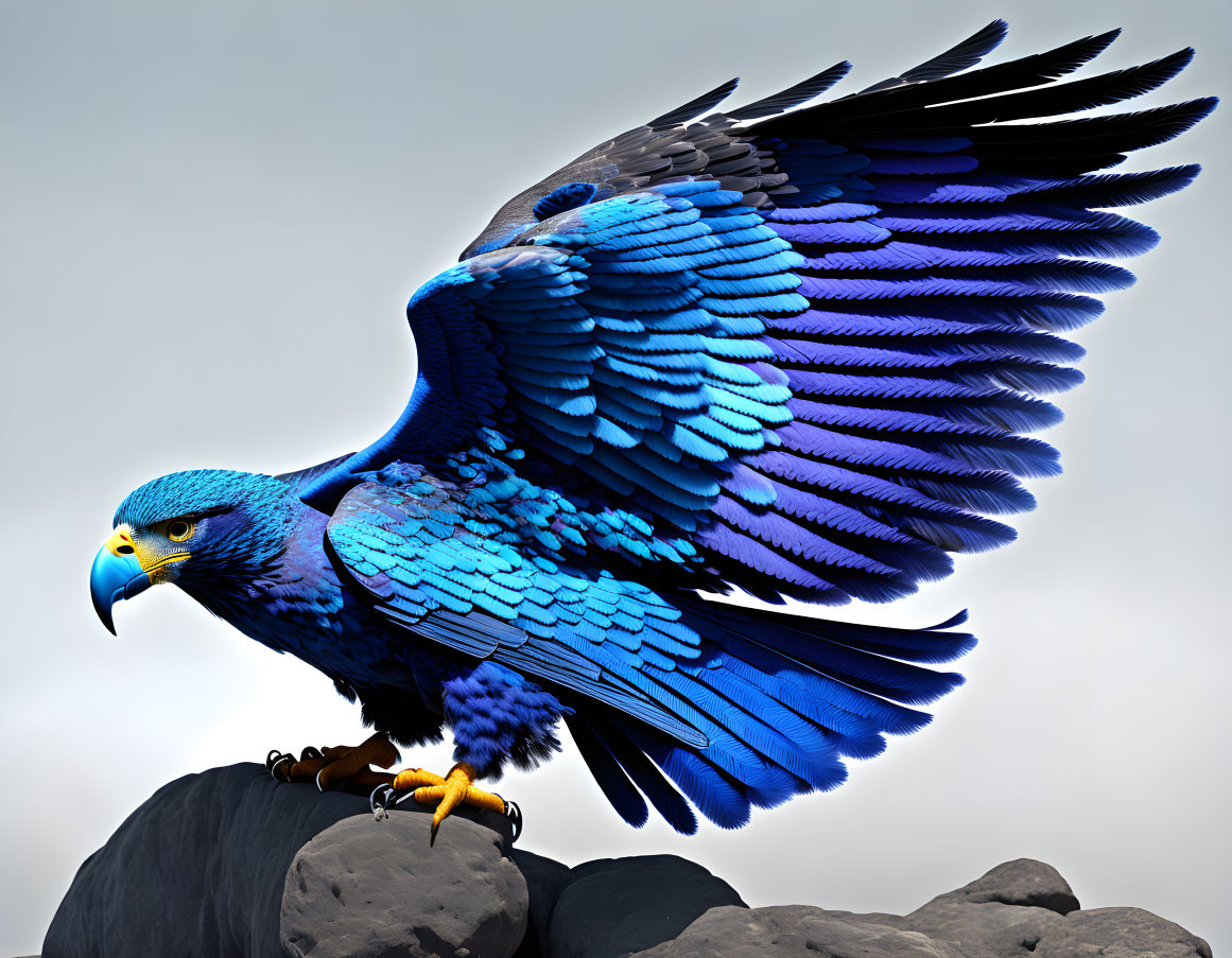 Digitally Altered Image: Eagle with Vibrant Blue Feathers Spreading Wings