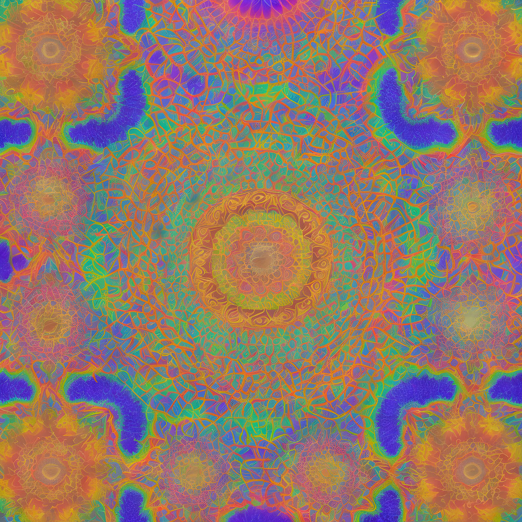 Colorful Mandala Pattern in Neon Orange, Blue, Yellow & Green