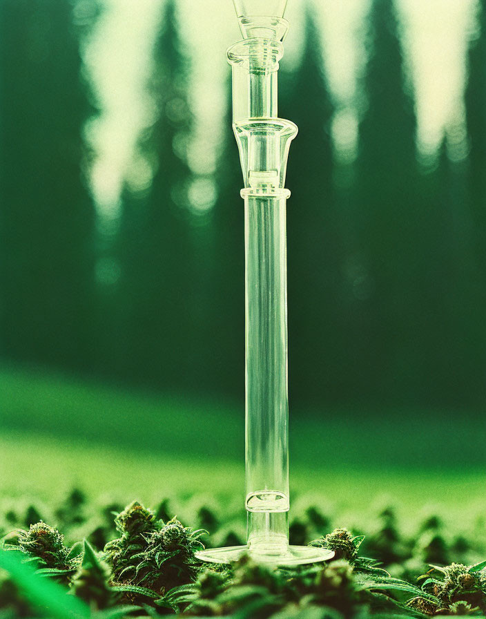 Glass Pipette on Leafy Vegetation with Green Forest Background