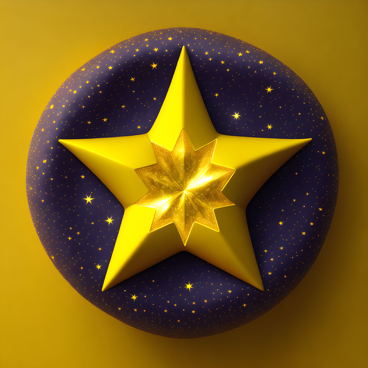 Shiny golden star 3D illustration on starry night sky background