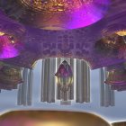 Violet and Gold Fractal Landscape with Silver Columns