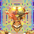 Colorful Psychedelic Digital Artwork with Humanoid Figure