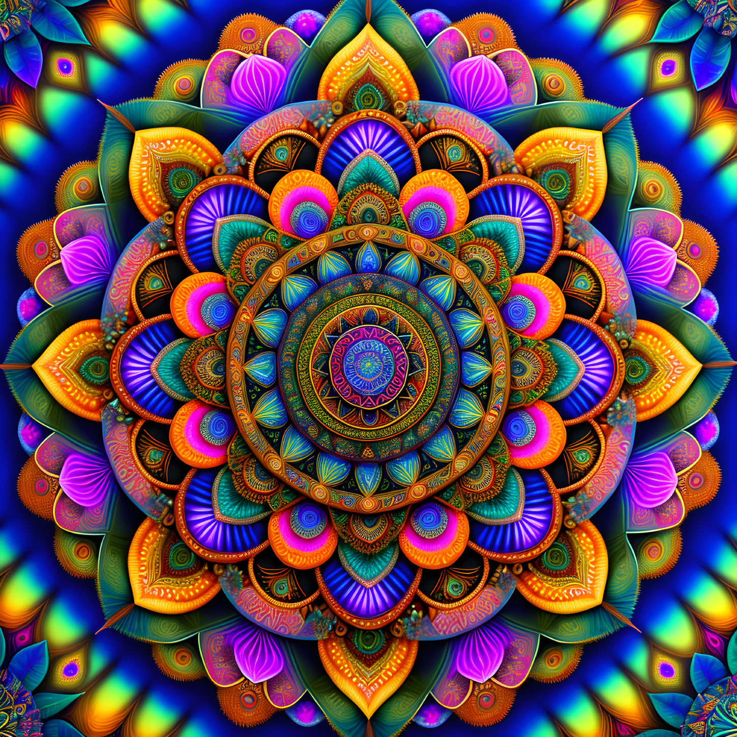 Colorful Digital Mandala with Intricate Petal and Geometric Patterns