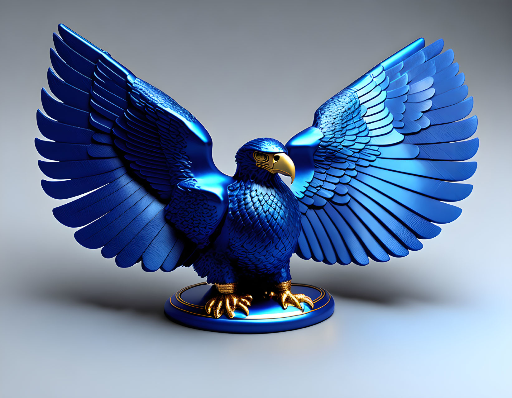 Majestic metallic blue eagle with expansive wings and golden talons