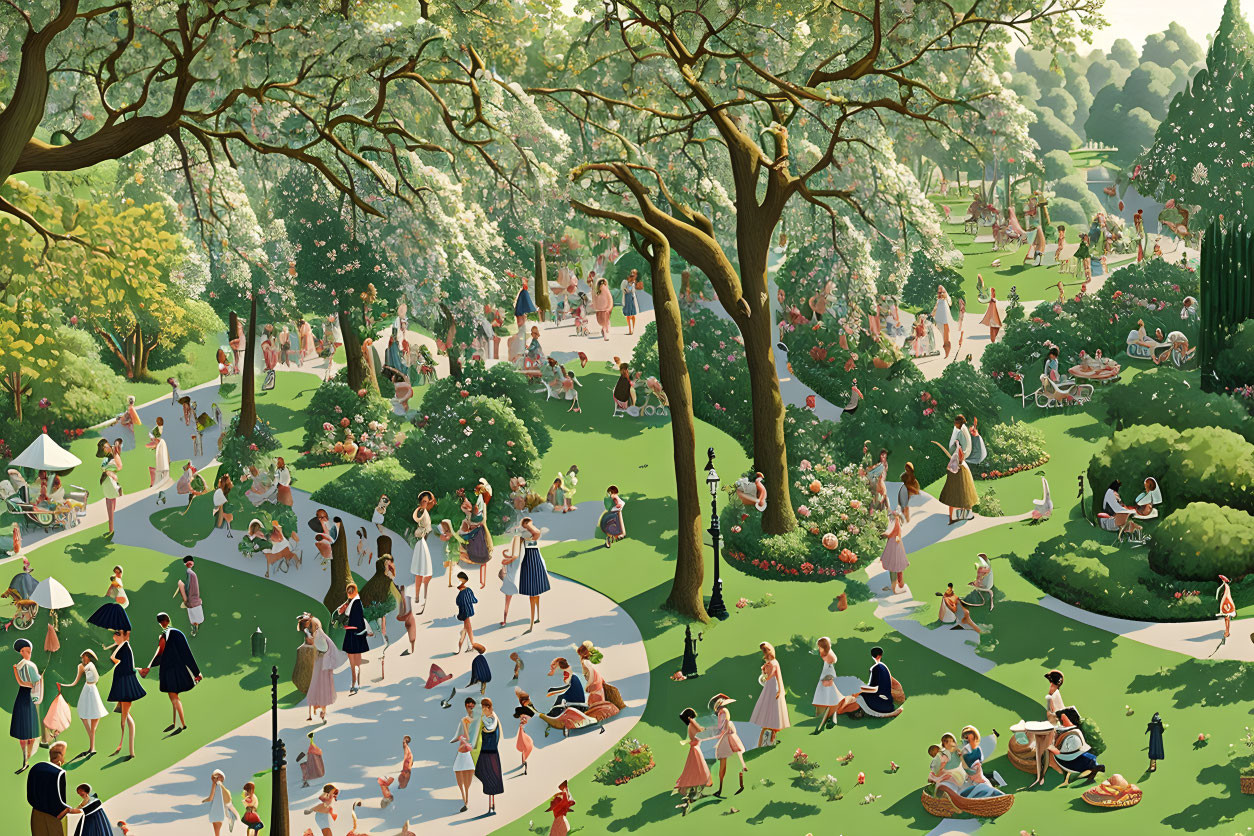 Vibrant Park Scene with People Engaging in Activities