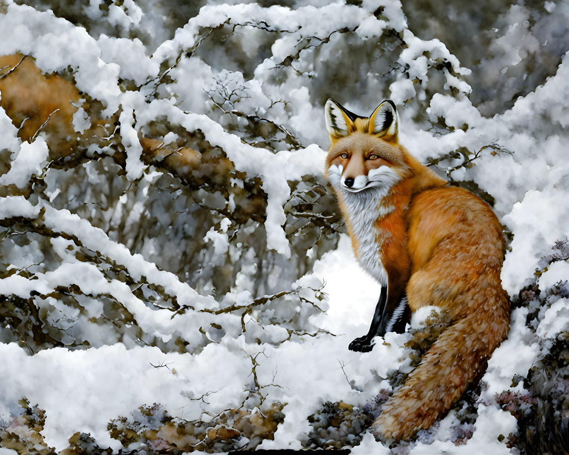 Red Fox Among Snow-Covered Branches