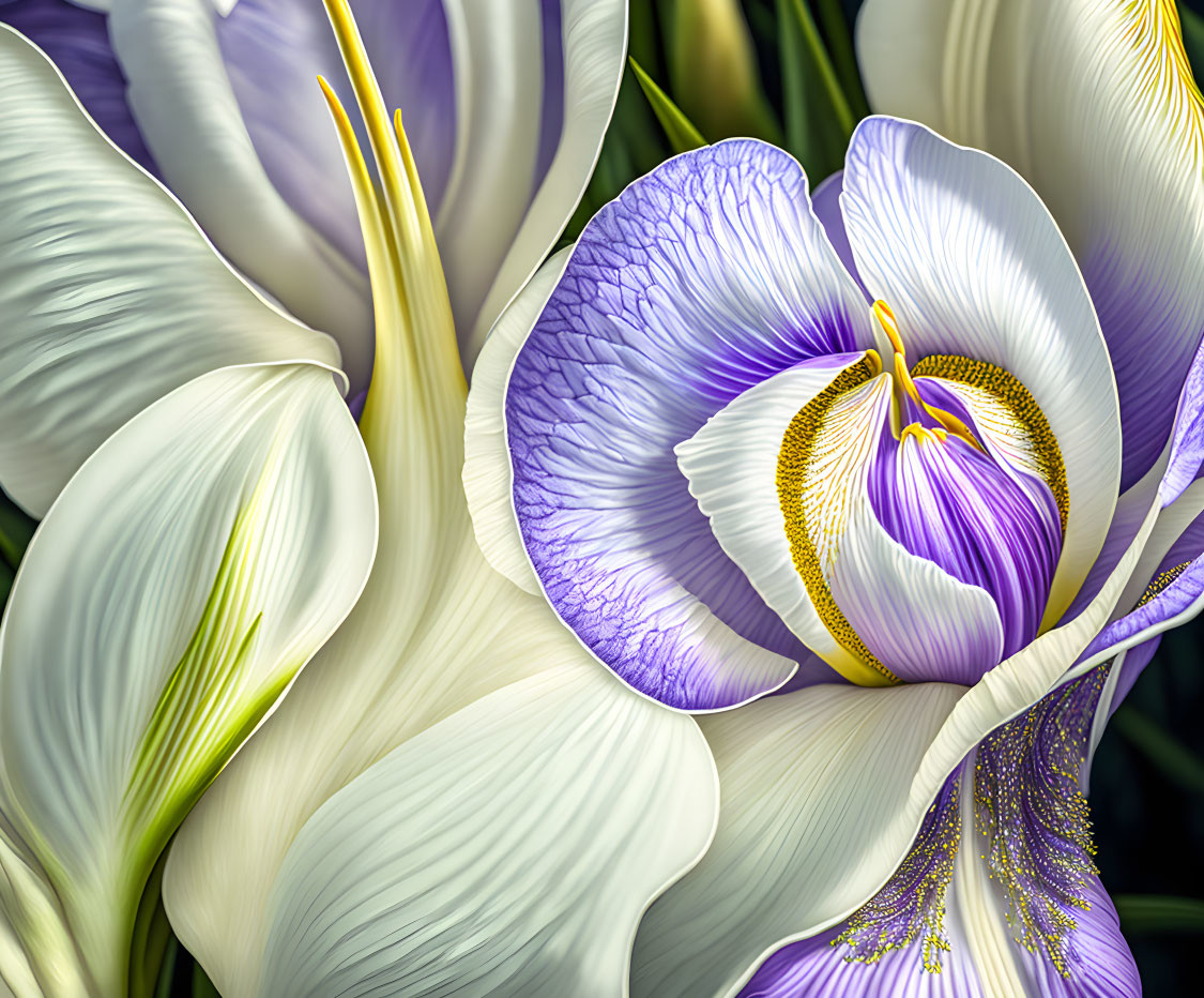 Purple and White Iris Flower Close-Up with Delicate Petal Texture