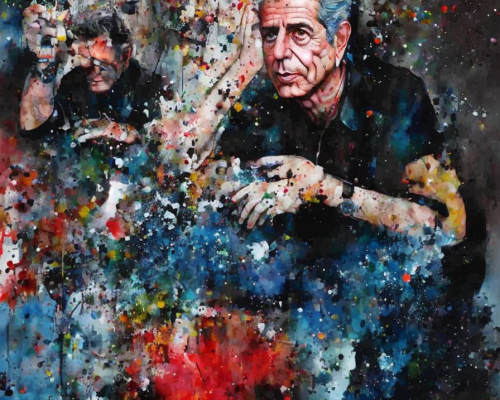 Colorful Painting of Person with Grey Hair and Abstract Background