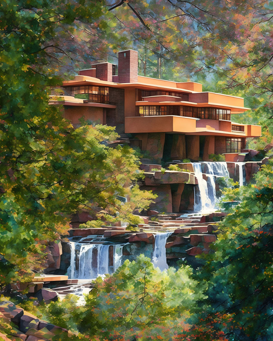 House Integrated with Nature Overlooking Waterfall