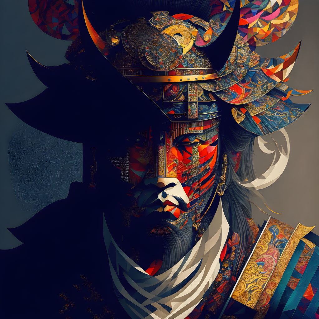 Colorful Stylized Samurai Artwork with Intricate Armor