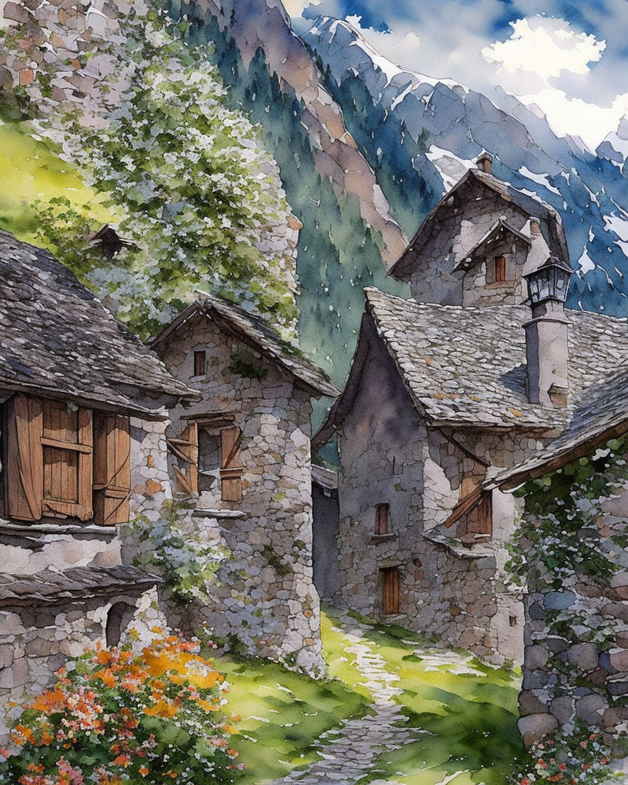 Stone Houses in the Alps