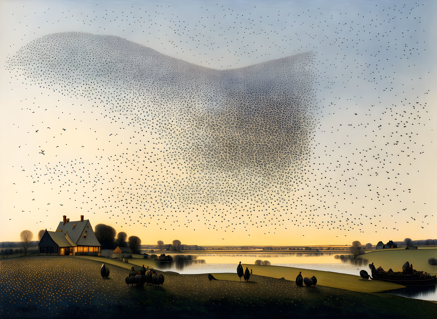 Bird Flock Forms Mesmerizing Sky Pattern at Dusk