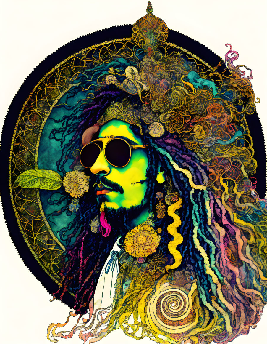 Colorful Psychedelic Illustration of Person with Dreadlocks