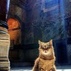 Tabby Cat in Ornate Room with Sunlit Walls