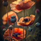 Colorful stylized poppies artwork on dark background