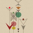 Colorful Geometric Birds on Triangular Structures with Abstract Background