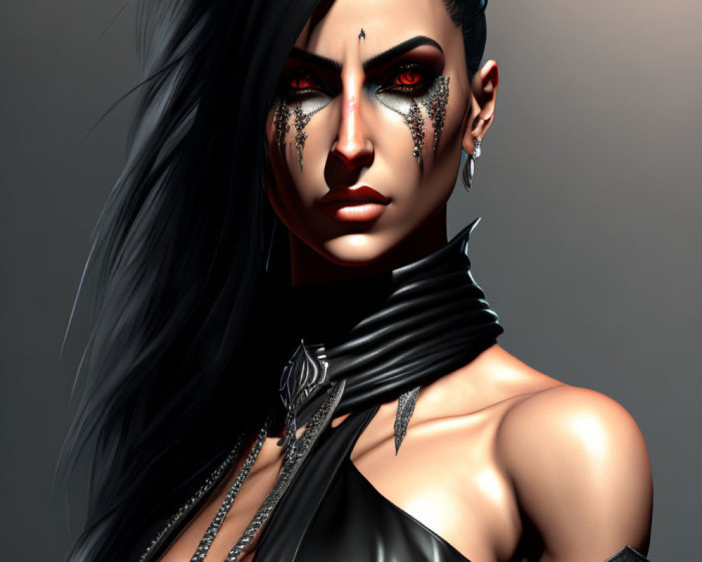 Striking Dark Makeup and Red Forehead Design Woman Portrait